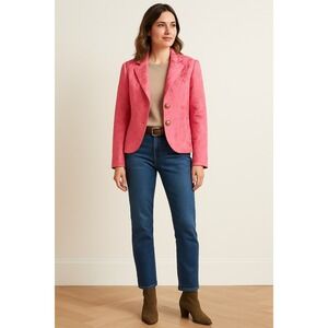 Frascara Floral Embossed  Blazer Pink Two Button Jacket Career Office Party sz 8